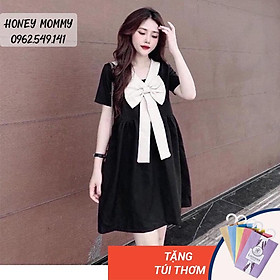 Váy Bầu Babydoll Nơ Ngực Váy Bầu Hè Ngắn Tay Công Sở Đi Chơi HD2616 Honey