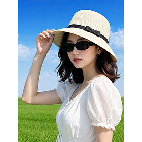 Mũ Cói Tiểu Thư Nơ Đen Duyên Dáng BellaWide Hat, Nón Vành Rộng Đi Biển Thời Trang Hàn Quốc dona130626