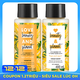 Combo Phục Hồi Tóc Hư Tổn Dầu Gội & Dầu Xả Love Beauty & Planet (400ml x 2)