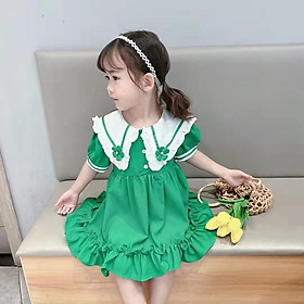 Đầm xòe babydoll cổ hoa phong cách Hàn Quốc cho bé gái size 12-40kg chất kate mềm mát