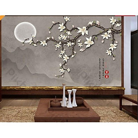 Hoa mộc lan dưới ánh trăng, Tranh 3d dán tường hiện đại trang trí phòng khách phòng ngủ(tích hợp sẵn keo) MS1265281