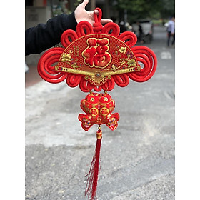 Mua Khánh quạt nhung chữ Phúc đôi cá chép treo cửa treo tường trang trí Tết