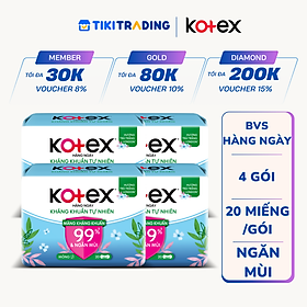 Combo 4 Băng Vệ Sinh Kotex Hằng Ngày Kháng Khuẩn Hương Tự Nhiên - Gói 20 miếng