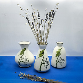 Mua Set 3 Lọ Hoa Gốm Sứ Bát Tràng Cao Cấp Họa Tiết Vẽ Thích Hợp Hoa Khô Và Hoa Tươi