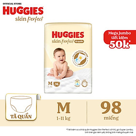 Tã quần Huggies Skin Perfect Mega Jumbo M98 miếng với 2 vùng thấm giảm kích ứng da 