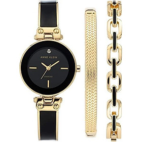 Anne Klein Women's Genuine Diamond Dial Gold-Tone and Black Watch with Bracelet Set, AK/3346BKST