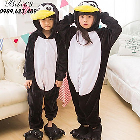 Bộ Đồ hình thú chim cánh cụt liền thân lông mịn Pijama dành Cho Người Lớn và Trẻ Em Hoạt Hình Cosplay
