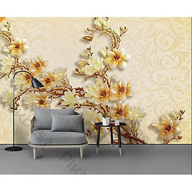 Tranh dán tường Hoa đồng thảo vàng hiện đại, tranh dán tường 3d hiện đại (tích hợp sẵn keo) MS812655