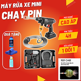 Máy Rửa Xe Xịt Rửa Cầm Tay Dùng Pin 24V Áp Lực Cao Phun Nước Đa Năng tặng bình tạo bọt