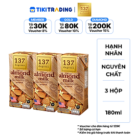Lốc 3 hộp Sữa hạt Hạnh nhân Nguyên chất 137 DEGREES 180ml