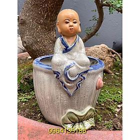 Mua Tượng chậu trồng cây chú tiểu ngồi đài sen gốm sứ Bát Tràng