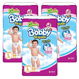 Combo 3 Gói Tã Quần Bobby Gói Siêu Lớn L54 (54 Miếng)