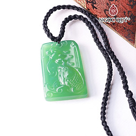Mặt dây chuyền thẻ khắc cá chép đá mã não xanh 57x37x8mm mệnh hỏa, mộc - Ngọc Qúy Gemstones