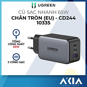 Củ sạc nhanh Ugreen CD244 GaN Nexode - Tổng công suất 65W, 3 cổng sạc cùng lúc - Hàng chính hãng