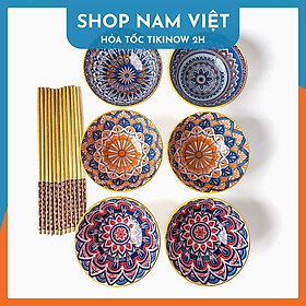 Mua Bộ 6 Chén Họa Tiết Thổ Cẩm Độc Đáo  Sang Trọng (Kèm Đũa)