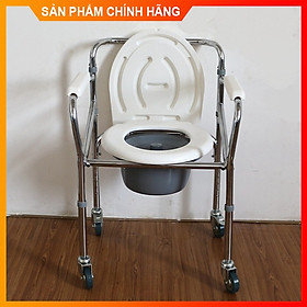 Ghế bô vệ sinh Inox cao cấp, có bánh xe di chuyển tiện lợi, cho người già, người bệnh và trẻ em mẫu 2021