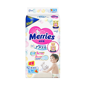 Combo 2 Tã bỉm dán Merries size L - 54 + 4 miếng Cho bé dưới 9-14 kg