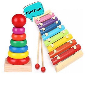 Combo đồ chơi gỗ 2 món: Tháp gỗ và đàn Xylophone