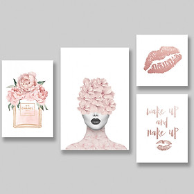Bộ 4 tranh Lady Fashion Pink