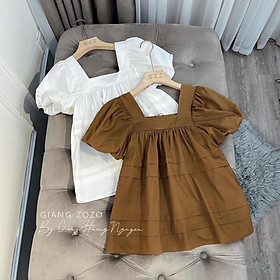 Hàng thiết kế️️Áo babydoll cộc tay cổ vuông 2 màu trắng,nâu