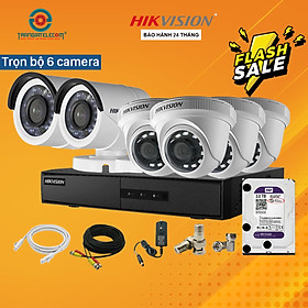 Mua Trọn Bộ Camera 6 Mắt Hikvision 2.0MP Full HD 1080P đầy đủ phụ kiện lắp đặt - Hàng chính hãng