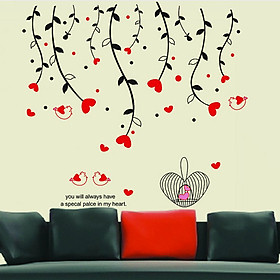 Decal dán tường trang trí phòng khách, quán cafe- Tán dây trái tim đẹp mắt- mã sp DAY828