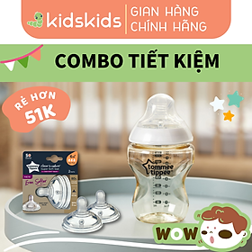 COMBO bình sữa PPSU ty siêu mềm tự nhiên Tommee Tippee Closer to Nature 260ml & Núm ty silicon thay thế 6M+