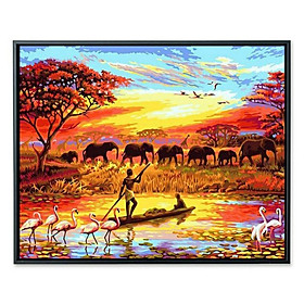 Mua Tranh sơn dầu số hóa DIY đã căng khung khổ 40x50cm - Tranh Sông Nin Ai Cập