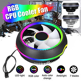 Silver12V 7 Blades RGB Cooling Fan with LED Light 3 Pin PC CPU Heatsink Fan Computer Case Radiator
