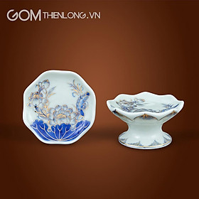 Mua Bộ Đồ Thờ Vẽ Vàng Hoa Sen - Bát Hương Đồ Thờ Men Lam Bát Tràng  - Gốm Thiên Long