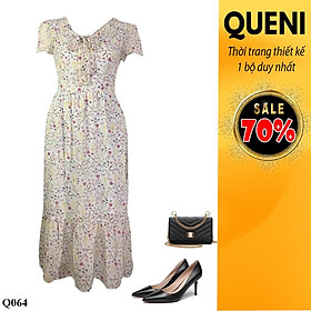 Đầm trung niên cột nơ 2 lớp thời trang thiết kế Queni Fashion Q064