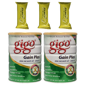 Combo 2 hộp Sữa Bột Gigo Gain Plus 900g - dinh dưỡng hàng ngày cho người gầy, biếng ăn ( cho trẻ từ 1 tuổi trở lên và người lớn ) - Tặng 3 bánh quế cuộn hiệu Kapad