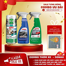 Bộ 3 món khửi mùi, giúp thơm xe bao gồm vệ sinh dàn lạnh, xịt khử mùi động và xịt vệ sinh nội thất tạo mùi thơm dịu nhẹ Sonax SO-CBTX - Tặng khăn lau ô tô chuyên dụng