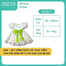 A84 Váy công chúa vải voan thêu cao cấp đính nơ to đủ size cho bé gái từ 15-32kg Mota Fashion - Hàng chính hãng