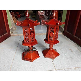 Mua cặp đèn thờ dạng mái chùa gỗ hương đỏ cao 48 cm