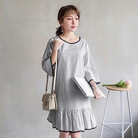Đầm Suômg Dài Xám Viền Đen Tay Lỡ