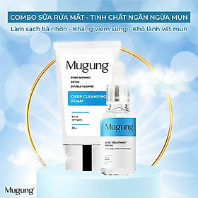 Combo ngăn ngừa mụn Mugung gồm Sữa rửa mặt và Serum Acne Treatment không bong da bí quyết sạch bay mụn thâm,mụn bọc,mụn trứng cá, dành cho mọi loại da 15ml và 15gram