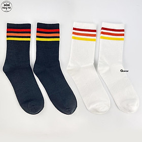 Tất Cổ Cao Nam Nữ GOMTAT Sọc Thời Trang Chất Liệu Cotton Cao Cấp - GOM10-CAO-3SOC - ĐEN