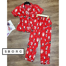 Đồ bộ mặc nhà SBORG bộ ngủ pijama lụa satin trơn mềm mát áo tay ngắn họa tiết cute dễ thương phối quần dài có túi màu đẹp bigsize quà tặng Vợ thoải mái mặc nhà hoặc đi ra ngoài