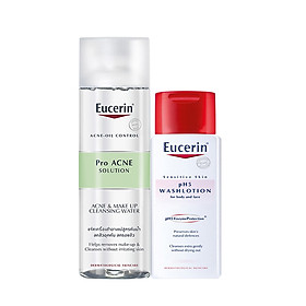 NƯỚC TẨY TRANG CHO DA DẦU NHỜN EUCERIN PROACNE MAKE UP CLEANSING WATER TẶNG SỮA TẮM PH5 WASHLOTION 75ML