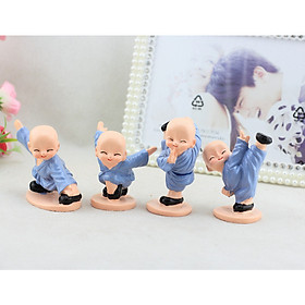 Bộ Tượng 4 Chú Tiểu Đánh Võ - Tượng Trang Trí Tủ Phòng Khách, Bàn Làm Việc, Xe Ô Tô (Kèm 1 Vòng Tay Chỉ Đỏ May Mắn)