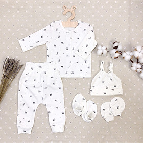 Set quần áo sơ sinh quần lưng cao thun cotton dành cho bé sơ sinh 0-3 tháng
