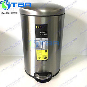 Thùng rác đạp chân hình trụ tròn E-KO 12L màu bạc cao cấp