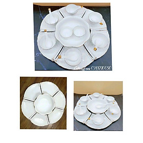 Mua Bộ bát đĩa hoa mặt trời sứ trắng & trắng viền vàng kim