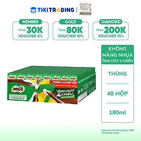 Thùng 48 Hộp Sữa Nestlé MILO Nước (180ml / Hộp) - không màng nhựa [phiên bản ống hút 4 chiều]