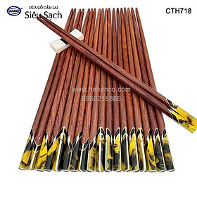 Mua Đũa gỗ Cẩm lai đầu cẩn thạch chéo vân kẻ vàng (10 đôi/Hộp) CTH718 - Sang trọng trên bàn ăn - An toàn cho sức khỏe