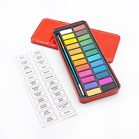 Portable Watercolor Paint Set 12 Assorted Colors Solid Water Color Pigment with Paintbrush Metal Case Art Supplies for