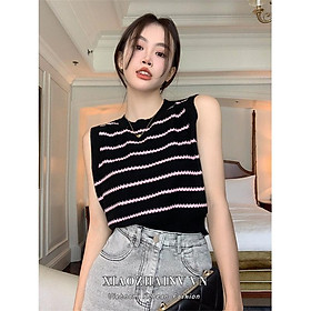 Áo len Montoghi dệt kim 3 LỖ SỌC TƯƠNG PHẢN mềm mại phong cách năng động