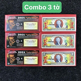 Combo 3 tờ lưu niệm 2 Đô Hình Con Rồng Mạ Vàng 2024 - SP005884