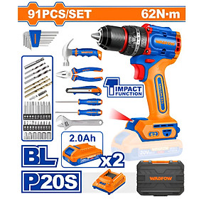 Mua BỘ 91 MÓN MÁY KHOAN BÚA NHỎ GỌN KHÔNG CHỔI THAN DÙNG PIN 20V-62NM WADFOW WDT4B91 - HÀNG CHÍNH HÃNG